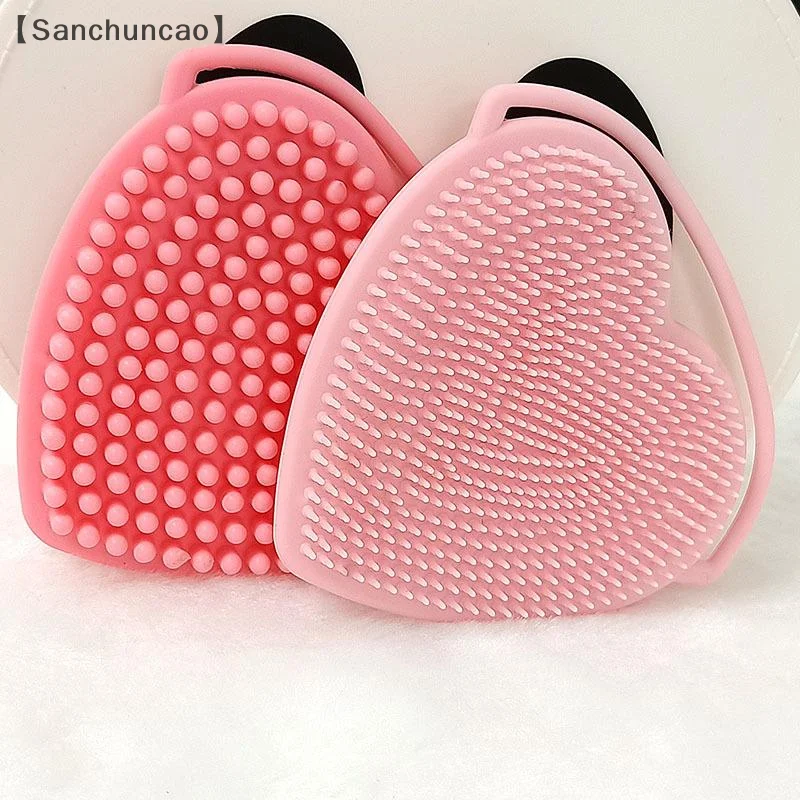 maveraSan Brosse per il viso in silicone a forma di cuore Raschietto bifacciale Spazzola per appendere Spazzola per pulizia Spazzola per bellezza esfoliante portatile