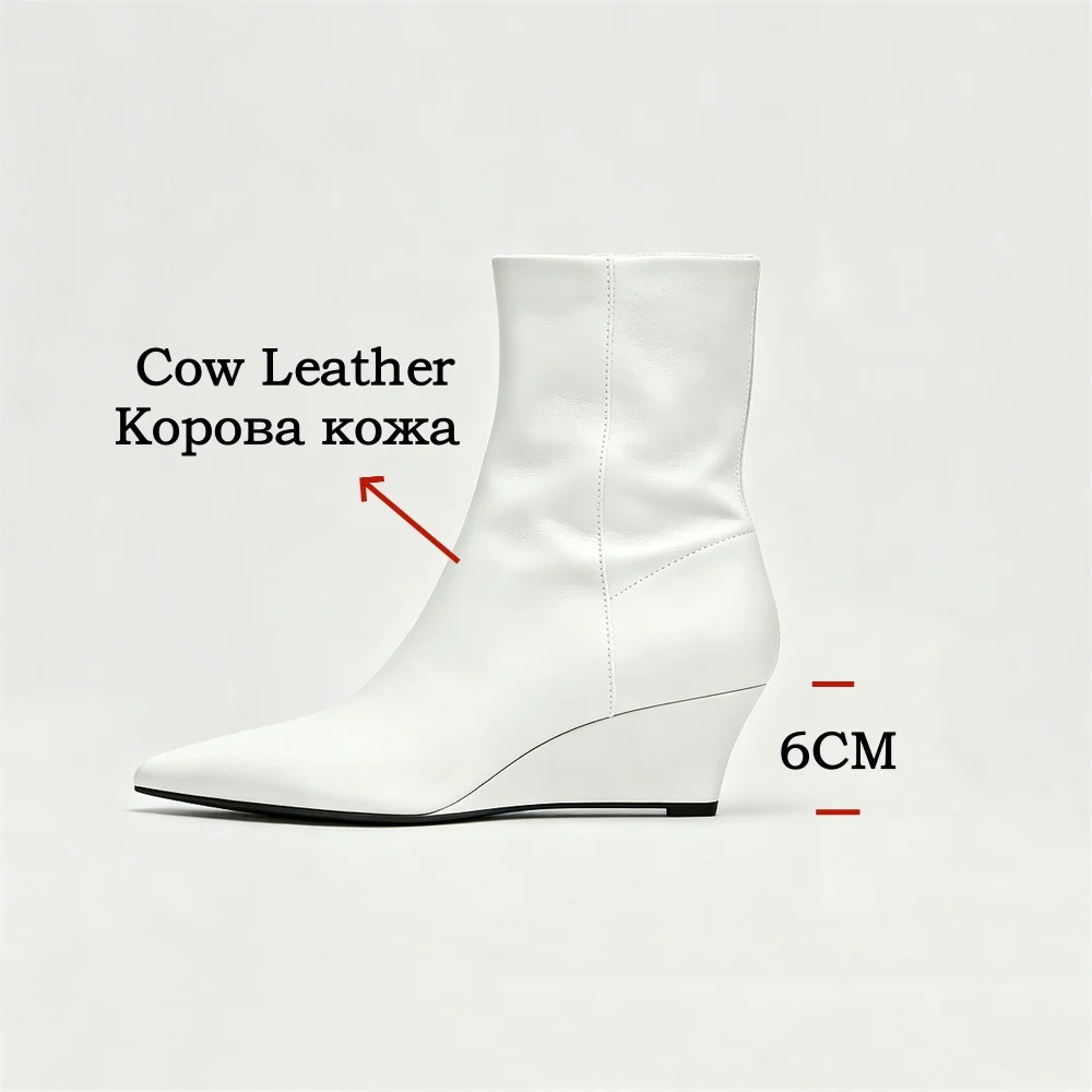 Women's Genuine Leather Pointed Toe Wedge Ankle Boots
