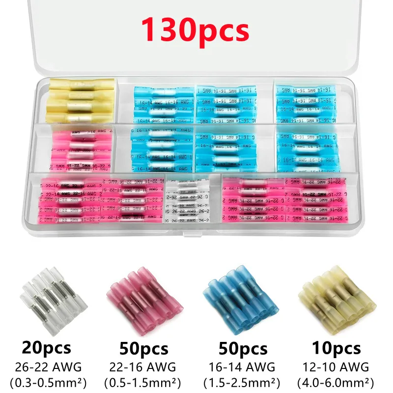 

130pcs Heat Shrink Butt Connectors Insulated Waterproof Wire Connector kit Electrical Crimp for Automotive Marine Boat Truck