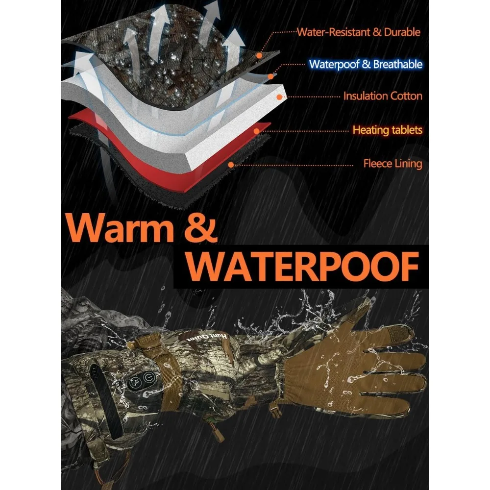 قفازات صيد ساخنة مبطنة بالصوف مقاومة للماء 7.4 فولت، عبوتان بطارية، مقاسات للجنسين M-XXL، تصميم مموه #3