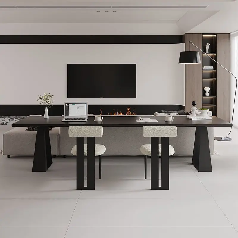 مكتب من الخشب الصلب الأسود لغرفة المعيشة المنزلية أريكة قاعة أفقية إيطالية بسيطة وطاولة طويلة وطاولة دراسة مزدوجة #4