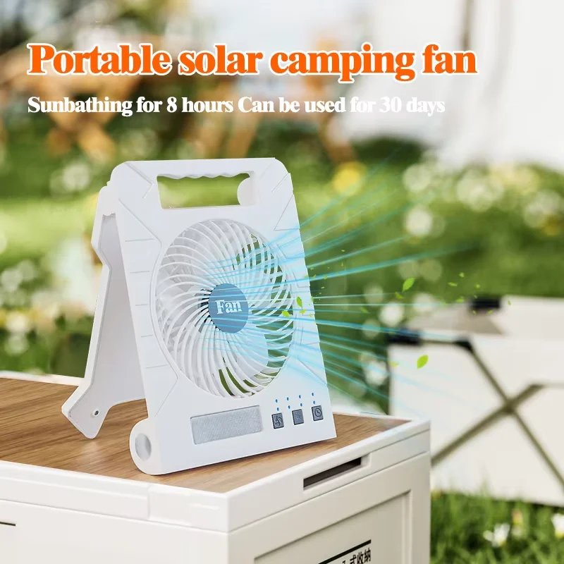Lightweight Foldable Solar Fan with Built-in Battery USB Rechargeable Solar Cooling Fan for Outdoor Camping Hiking Fishing Use