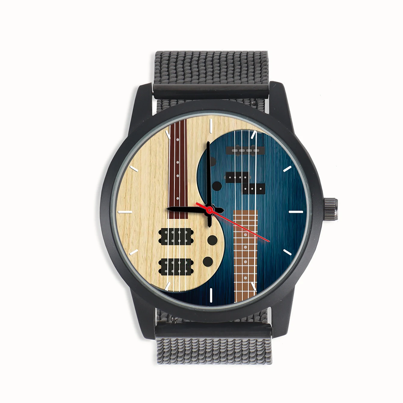 Reloj de pulsera de cuarzo para hombre, cronógrafo con diseño de diagrama de Tai Chi, guitarra, bajo, estilo genial, regalos de recuerdo para músicos