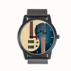 Reloj de pulsera de cuarzo para hombre, cronógrafo con diseño de diagrama de Tai Chi, guitarra, bajo, estilo genial, regalos de recuerdo para músicos