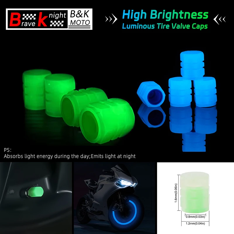 

Светящиеся колпачки для клапанов шин, подходят для мотоциклов/автомобилей/велосипедов, светится в темноте, прочные, безопасные, водонепроницаемые, декоративные аксессуары для колес (4 шт.)
