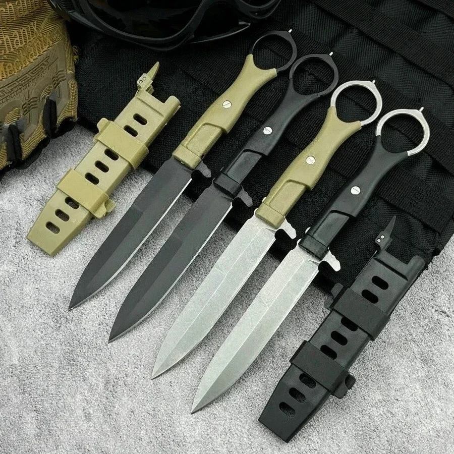 Butted Tactical Knife with 8Cr13Mov Blade Nylon Fiber Waist Bag-style Emergency Tool Knife Tactical Self-defense EDC Tool