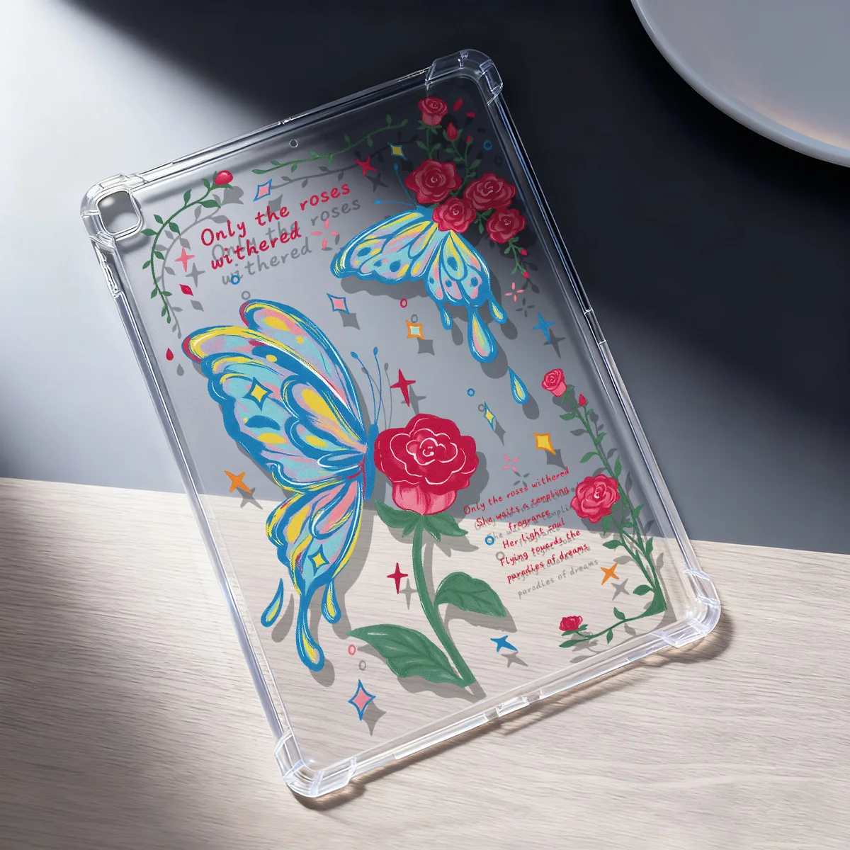 Crystal Clear Tablet Case for Samsung Galaxy Tab S9 S10 FE A9 A11 S7 S8 Plus Cover Rose Colorful Butterfly Romantic Aesthetic