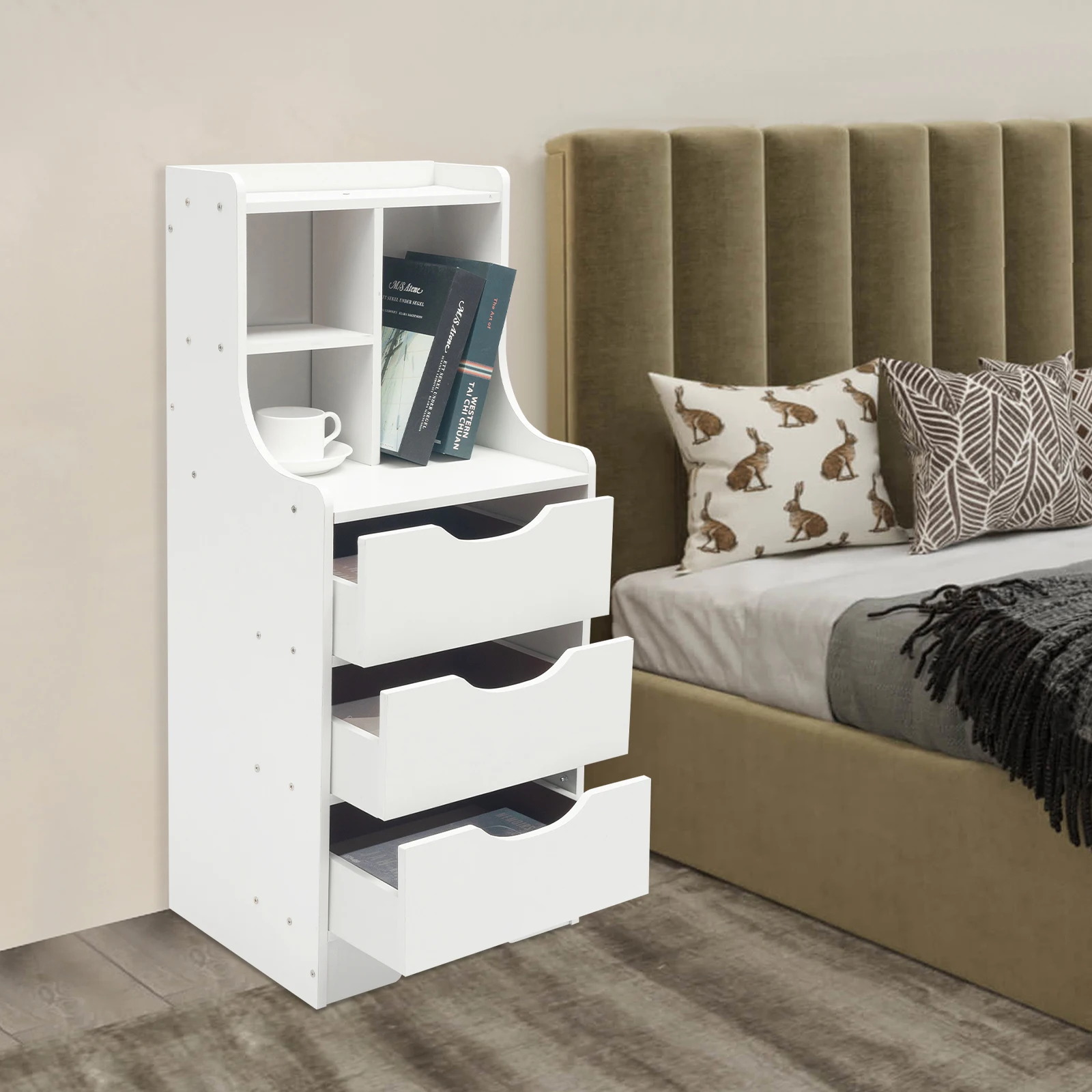 

Nightstands, Bedside Table with Drawers, 3 Drawer White Nightstand Cabinet 37x30x85cm for Bedroom Storage Living Room