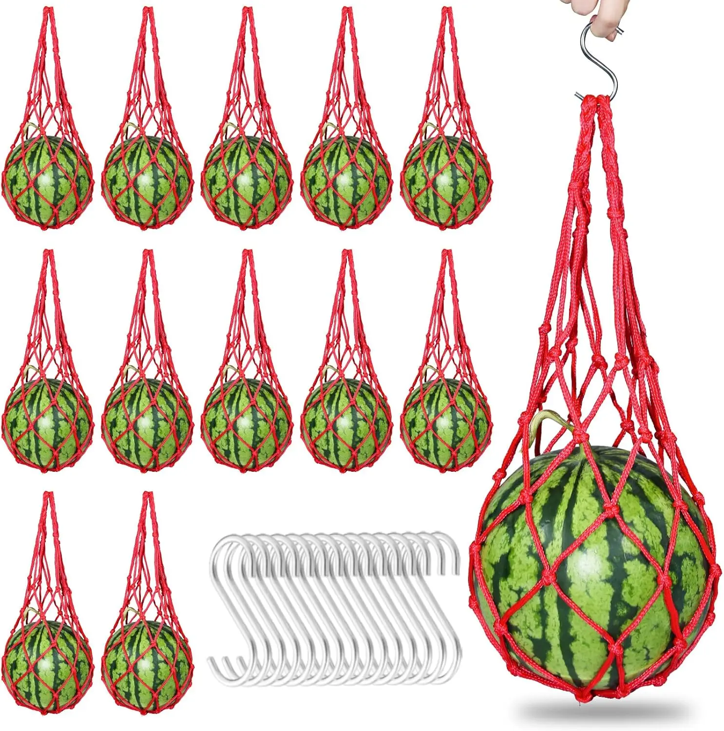 

6 Pa Melon Hammocks Cradles With S Hanging Hooks, Heavy Duty Watermelon Nets Melon Hammo For Trellis Pumpkin Hanging Bags For