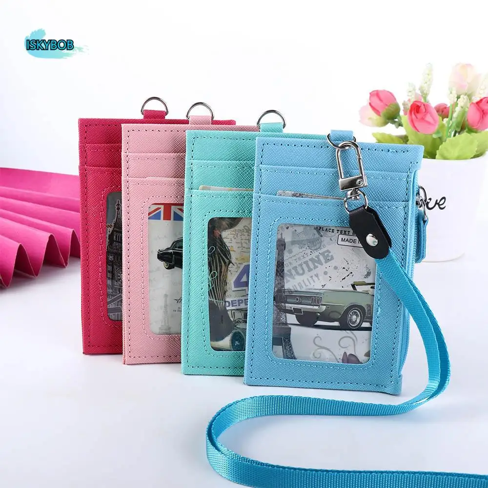 

Men Office School Supplies Business Neck Strap Mini Wallet Bus Cards Cover ID Card Holder with Lanyard Coin Purse Badge Holder