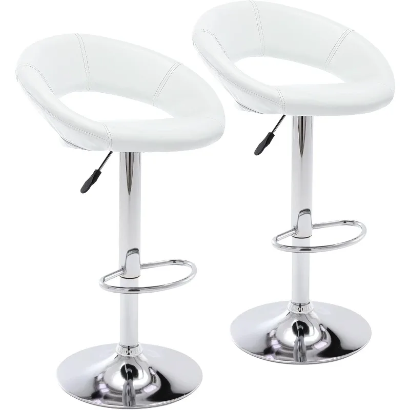 Sgabello da bar regolabile, sgabello da bar girevole moderno e carino in pelle PU, schienale cavo, sedia da bar ad altezza bancone, set di 2 (bianco perlato)