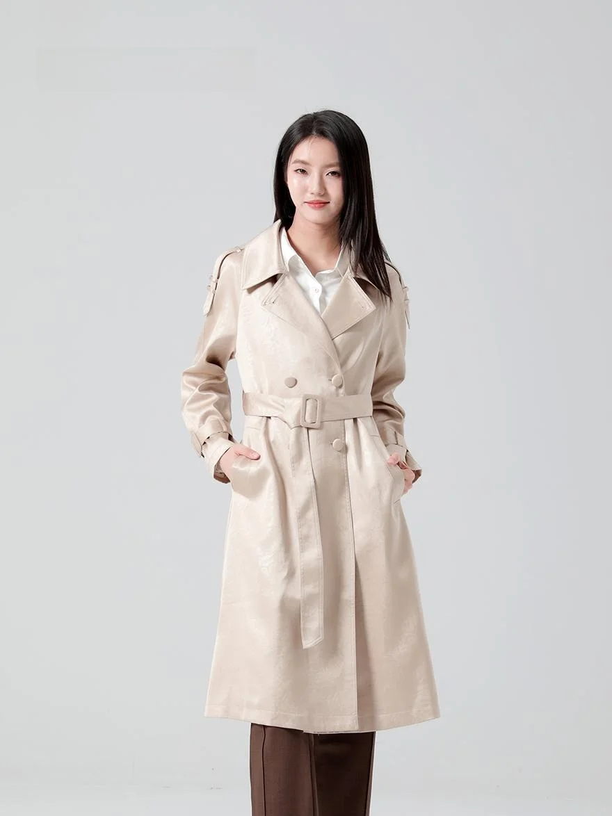 

Dailanzhi Autumn New Style Waist-Cinching British Double-Row Button Windbreaker Mid-Length Outerwear Elegant Commute Simple