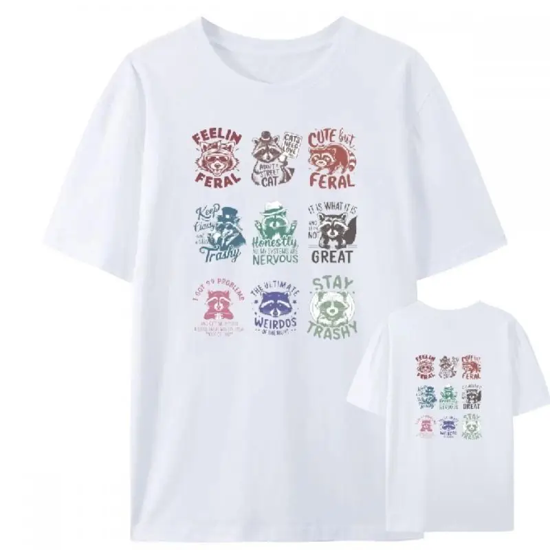 

New summer pure cotton T-shirt with red panda pattern for men, casual and fashionable, sweat absorbing