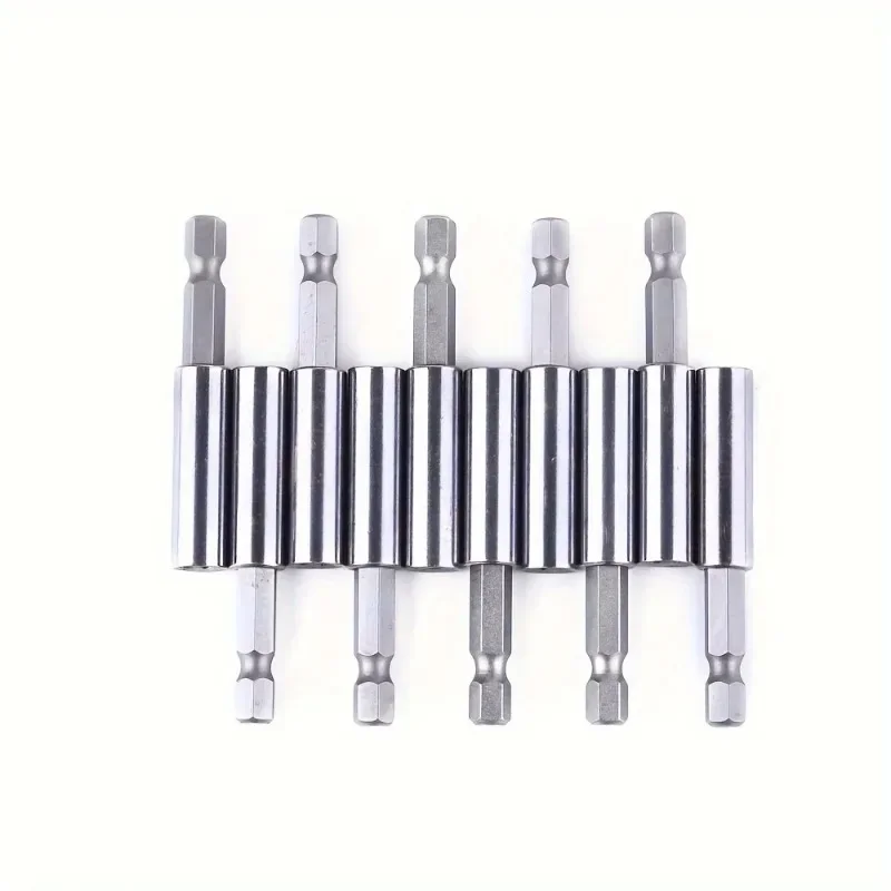 ZEXEF 10pcs 60mm Magnetic Screwdriver Extension Bit Tips Holder 1/4in Hexagon Shank Set Drill Bit Adapter Silver Color