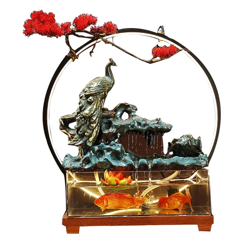 Living Room Entrance Desktop Fish Tank Moving into the New House Opening Gift Small Loop Water Fountain Rockery Ceramic