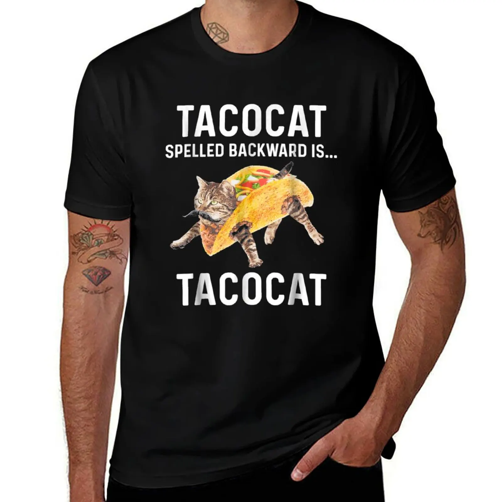 Tacocat Spelled Backward Is Tacocat - Love Cat And Taco T-Shirt Basic Tee Shirt for Everyday Outfit