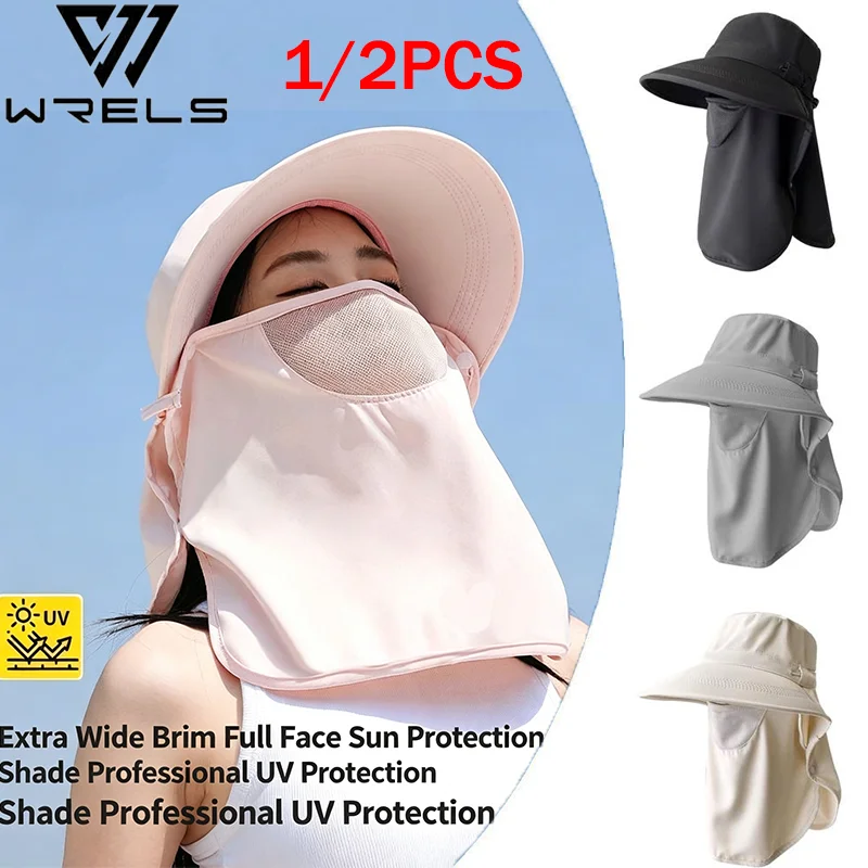 1/2PCS Outdoor Sunscreen Hat Balaclava Sun Protection Wide Brim Full Face Cover UV Resistant Hiking Fishing Neck Protector