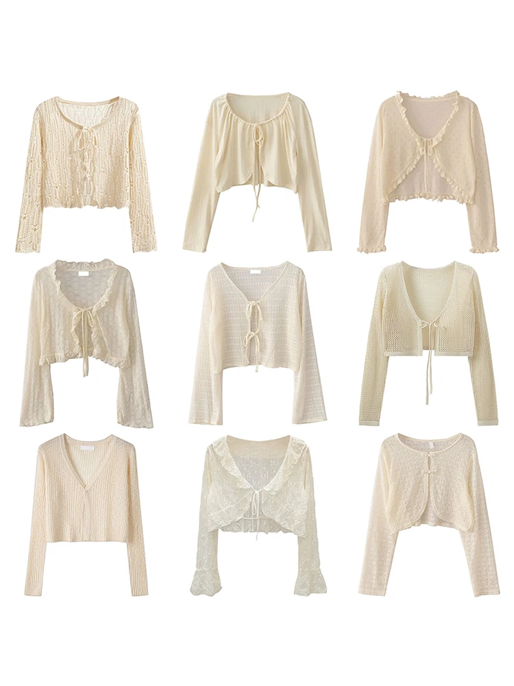 

Thin Beige Open Cardigan Loose Knitted ort Jaet Women Summer New Long Sve Sun Protection awl Versatile Top