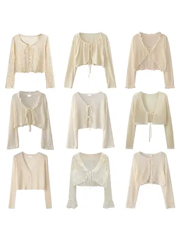 얇은 베이지색 오픈 가디건 루즈 니트 숏 재킷 여성 여름 신상 긴 소매 자외선 차단 숄 다용도 탑