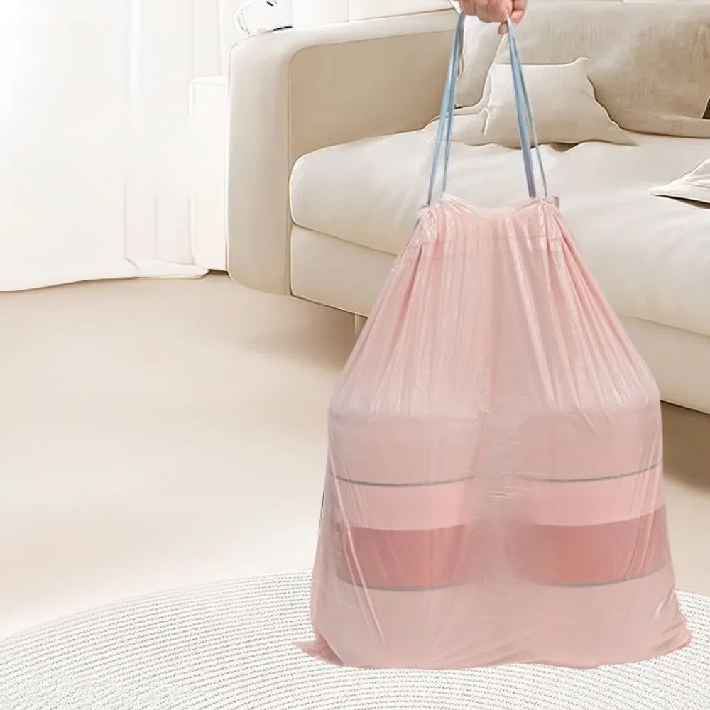 Thickened Trash Bags, Drawstring Garbage Bags with Easy-Tear Break-Point Design, Double-Sided Extra Thick Durable Household Storage Bags