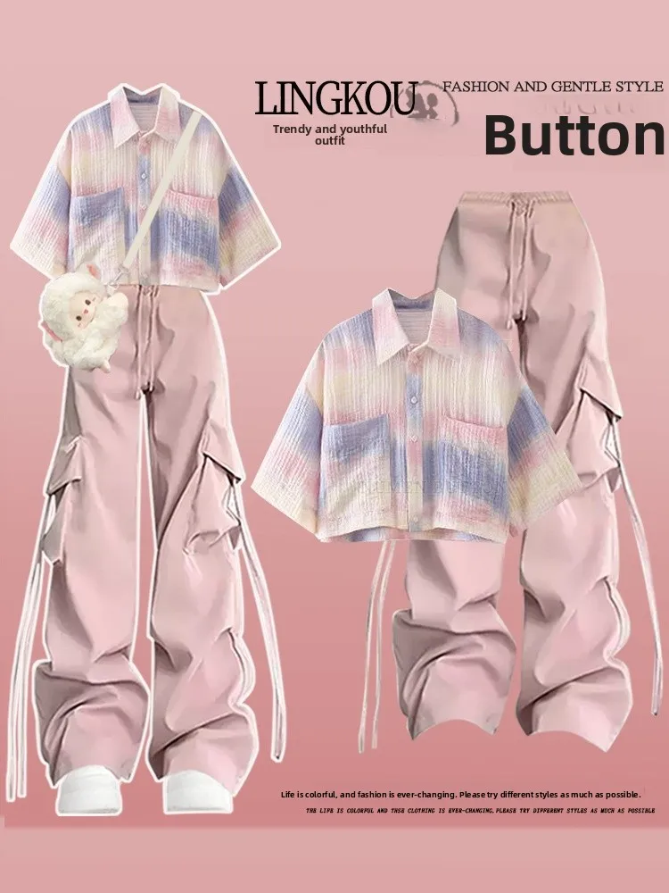 

Summer Dopaamine Matching Set Women's Contrast Color Short Sleeve Casual Workwear Pants Two-Piece Set plus Size Fashionable