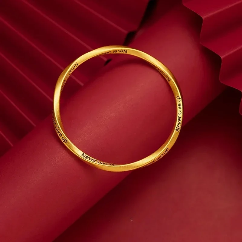 

9999 Real Gold 24K Boutique Twist Letter Closed Bracelet Female Ancient Twist Never Give Up Bracelet Pure Gold
