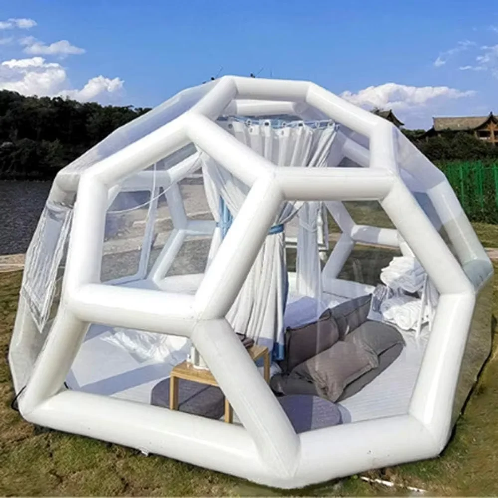 Inflatable กลางแจ้งโปร่งใสเต็นท์ฟุตบอลโครงสร้างเต็นท์ Backyard ทรงกลมหรูหรา Inflatable Bubble เต็นท์ Family Camping