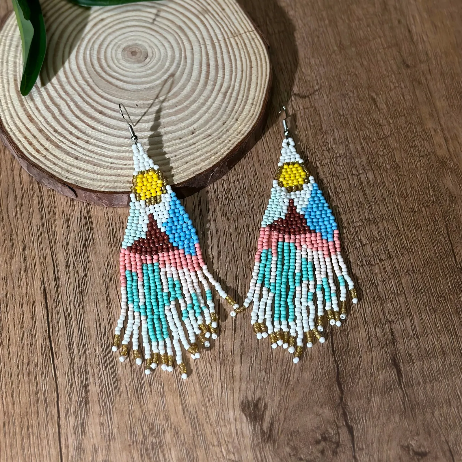 Bohemian Sunrise Landscape Earrings  Seed Bead Beads Handmade Glass Bead Dangle Earrings  Fashion Women's Beads Earrings Hook