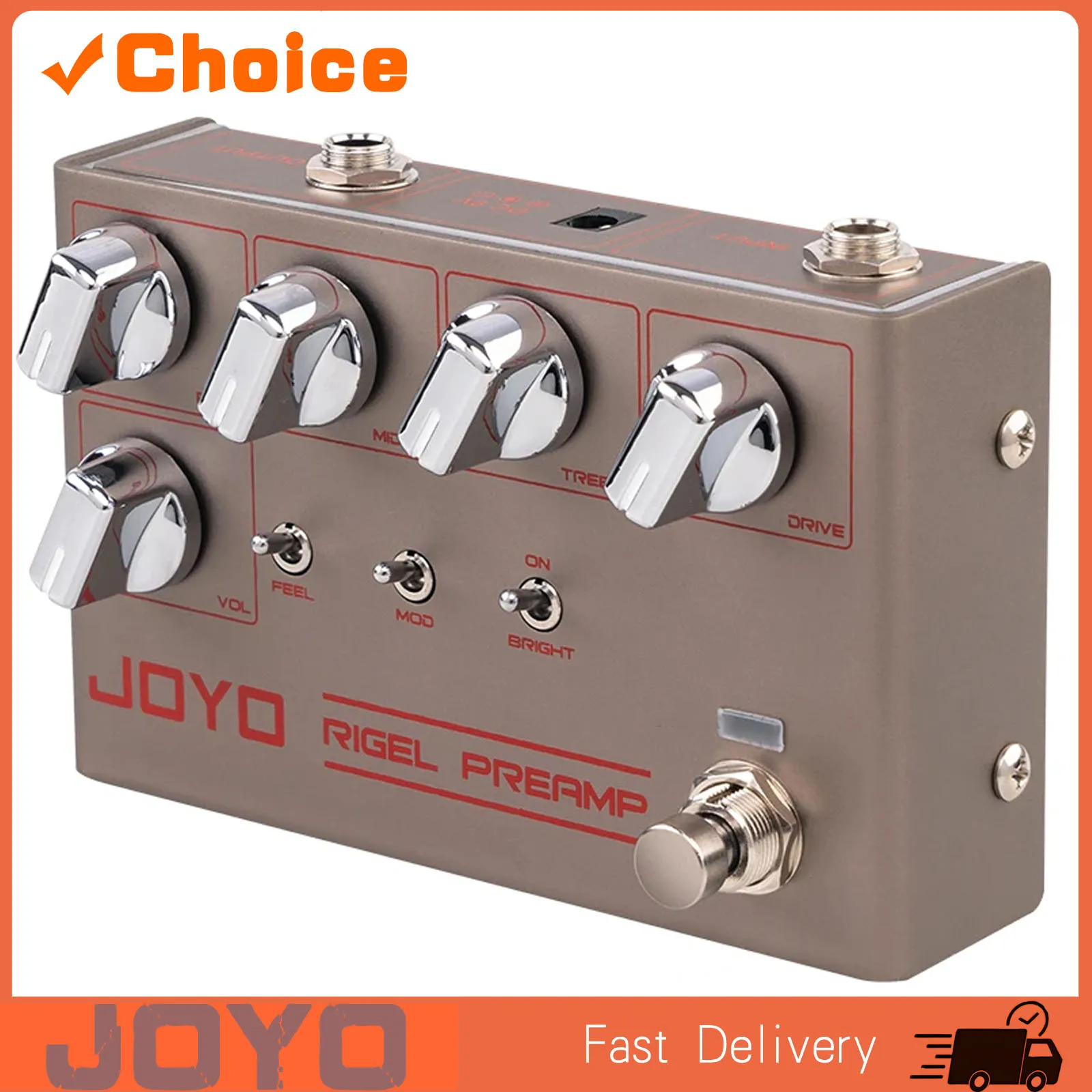 Pedal de Simulación de Preamplificador R-24 RIGLE de Alta Ganancia con Ecualizador de 3 Bandas y Control de Overdrive para Guitarra con Tono Limpio y Futurista