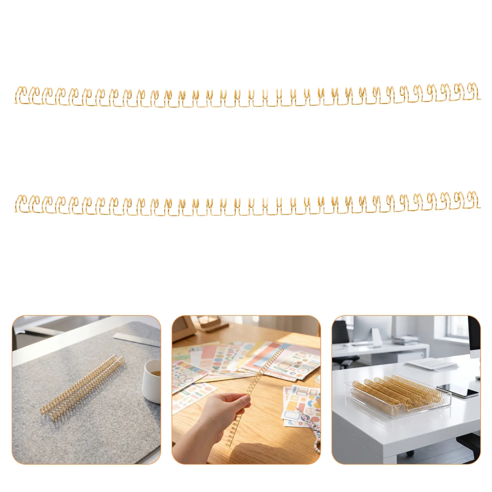 100Pcs Metal Spiral Binding Spines Double Loop Wire Golden Binder Rings 34 Holes for Notebook Coil Binding Binder Spine