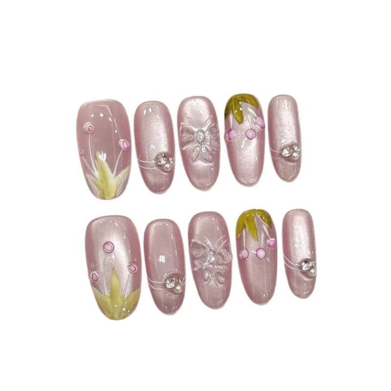 

[Purple Tulip] Three-dimensional butterfly spar clear cat's eye white in spring and summer wearing nail handmade nail patch