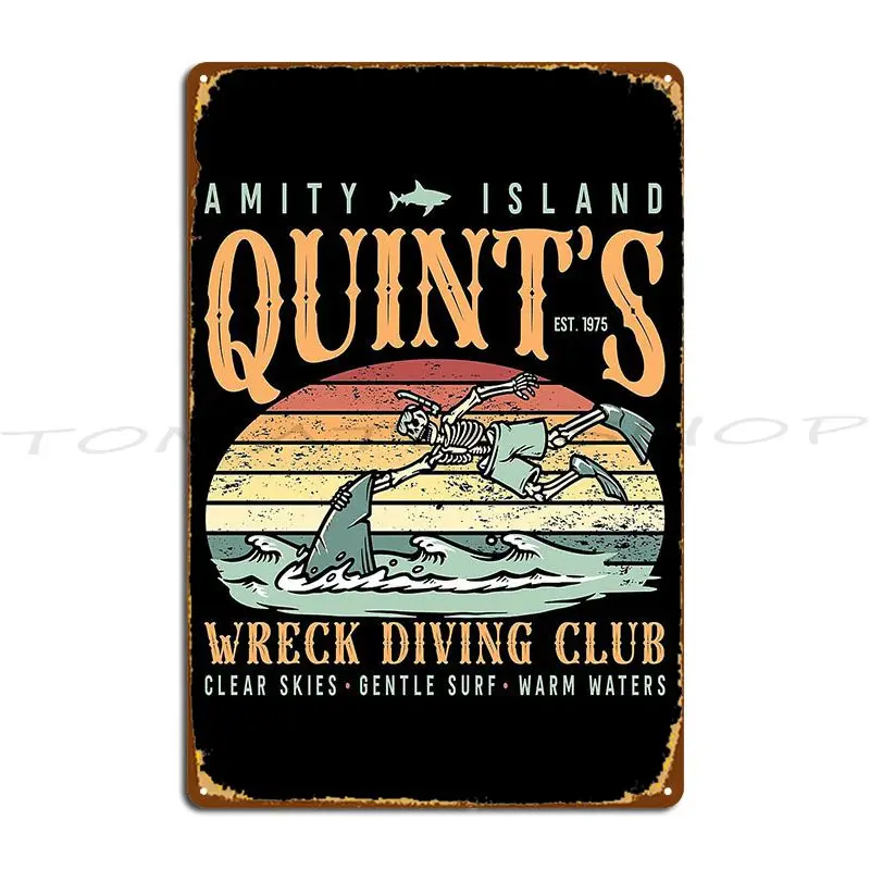Jaws 50Th Anniversary Funny Quint S Wreck Diving Club Metal Sign Cinema Wall Mural Decoration Cinema Designer Tin Sign Poster