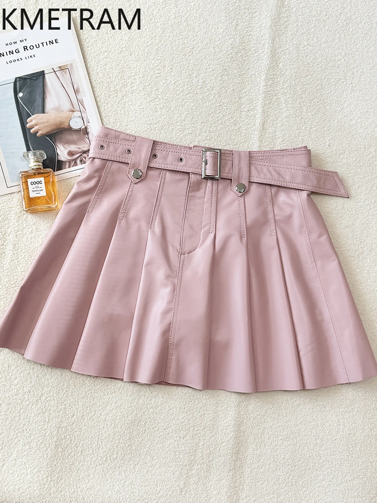 KMETRAM 100% Top Layer Sheepskin Skirts for Woman 2025 Genuine Leather Pleated Skirt Autumn Korean Fashion Clothing юбка шорты