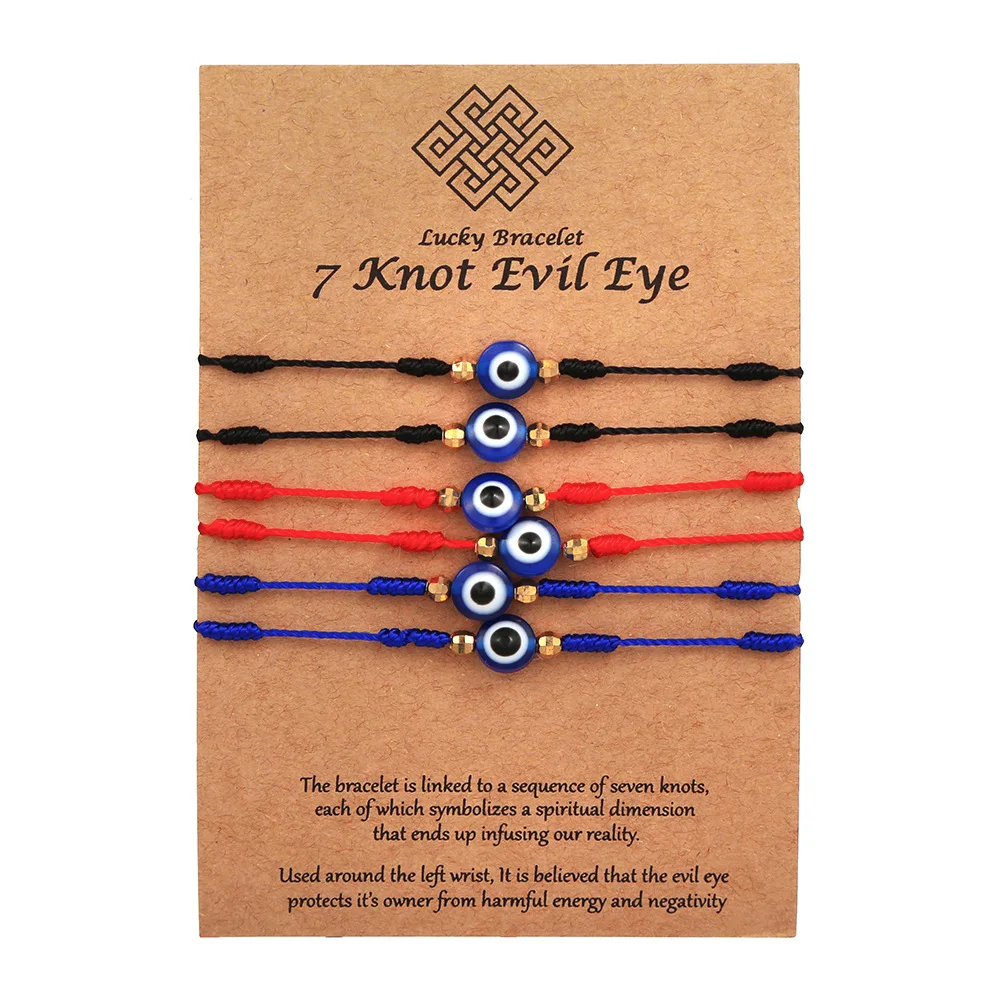 6Pcs/Set 7 knots Blue Evil Eye Bracelets Set For Women Men Braided Rope Wrist Hand Bracelets Love Friendship Jewelry Gift