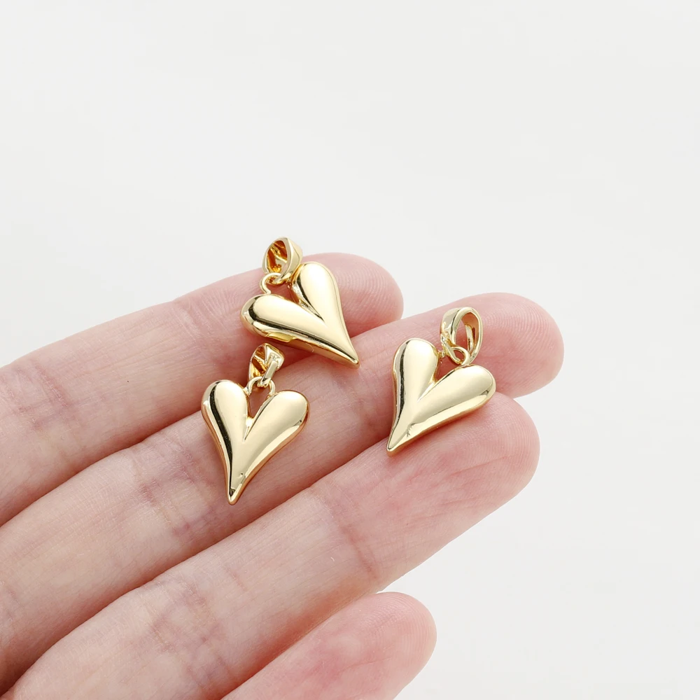 4Pcs 18K Gold Color Plated Brass Heart Pendants 11*15mm Love Shape Charms Pendan for DIY Necklace Jewelry Making Supplies