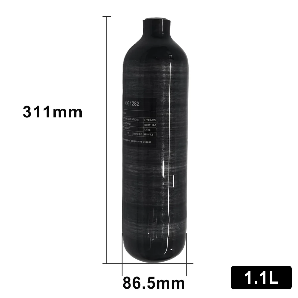 TUXING 4500Psi 300Bar 1.1L Carbon Fiber Cylinder High Pressure Air Bottle HPA Tank  Mini Scuba M18*1.5