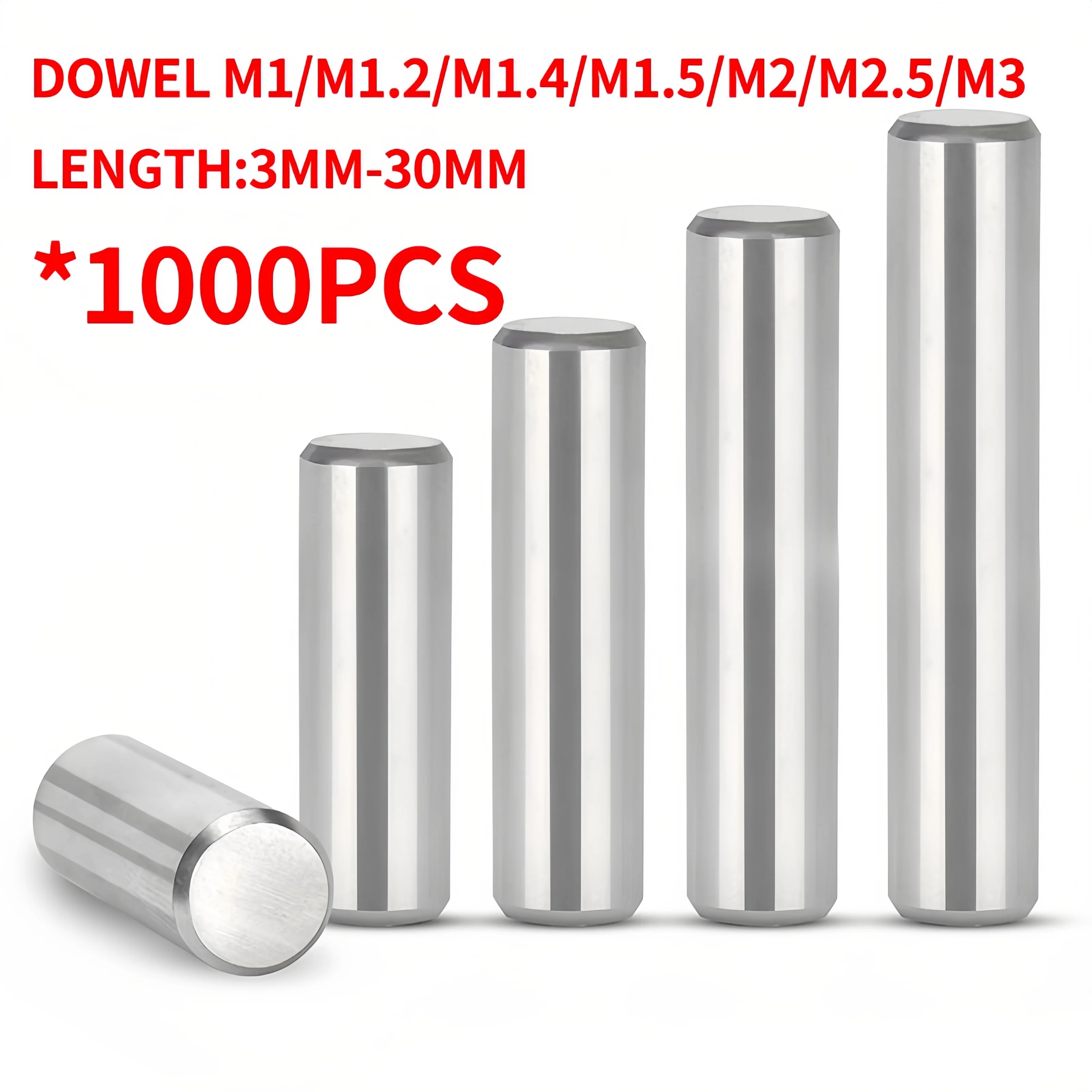 

1000PCS 304 Stainless Steel Pin Double Chamfered Flat Head Cylindrical Pin Solid Locating Fixed Dowel Pin M1 M1.5 M2 M3 φ3-30MM