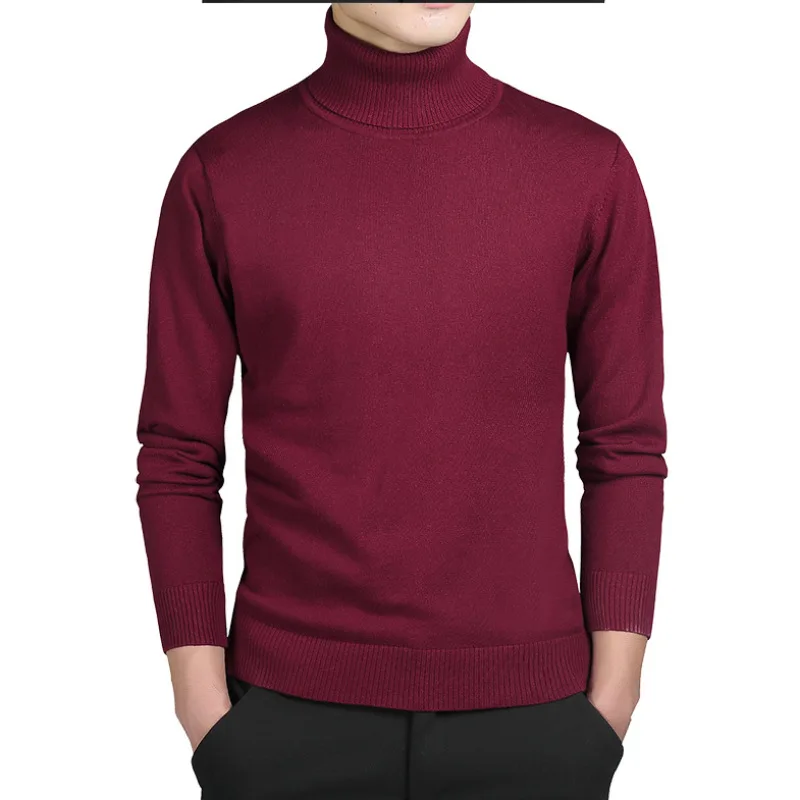 

2025 Autumn Winter Fashion Men's Slim Casual Trendy Solid Color Turtleneck Long Sleeve Knitted Pullovers Male Sweaters Clothes