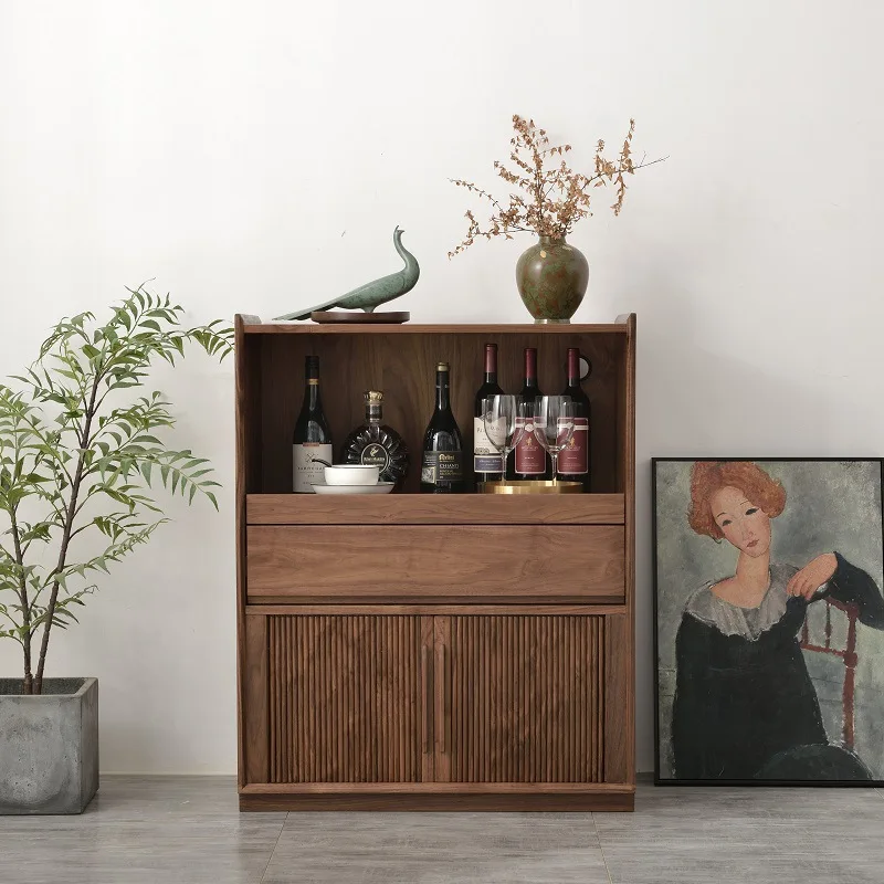 Customizable Nordic solid wood rolling shutter door dining side cabinet modern simplicity