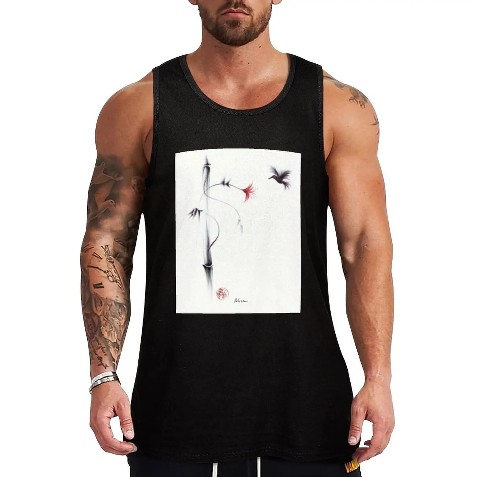 Sweetness - Hummingbird & Flower Painting Tank Top Bodybuilding clothing man Men's clothing brands vest for men t shirts