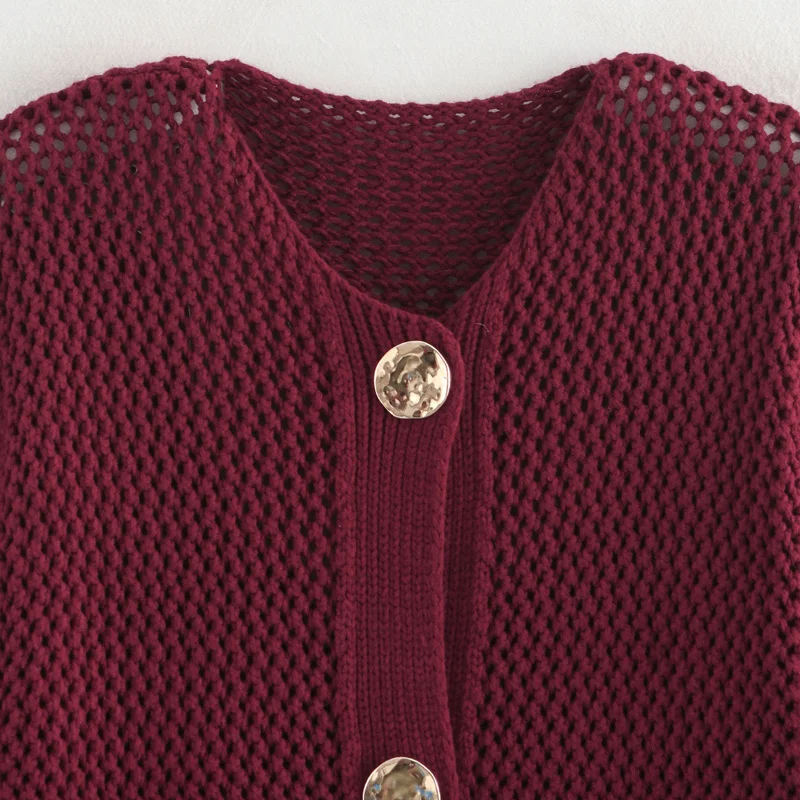 TRAF Women\'s Crop Knit Cardigan Autumn 2024 Crochet Long Sleeve Cardigan For Women Outerwear O-Neck Short Sweater New Knitwears