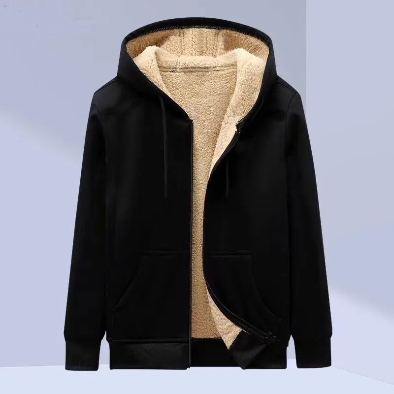 2023 New Men's Clothing Long Sleeve Hooded Autumn Winter Thick Fashion Casual All-match Solid Color Zipper Oversized Tops
