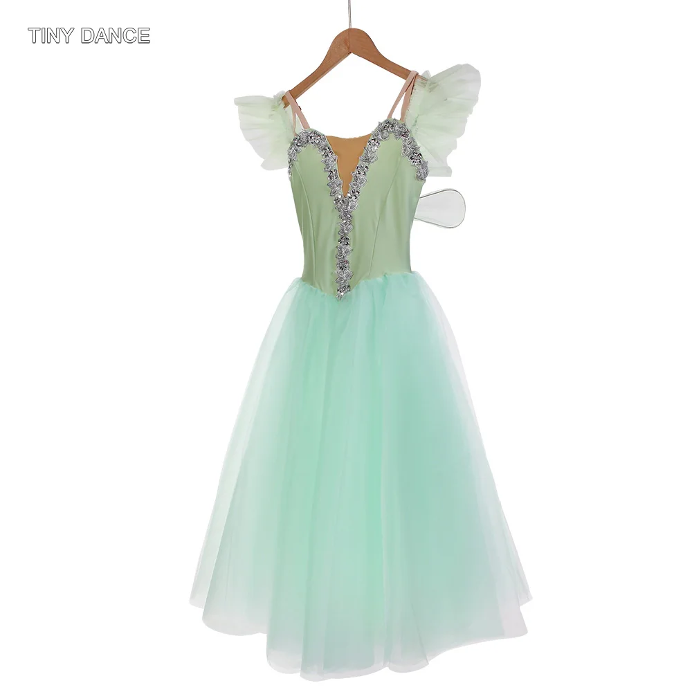 Schulterfreies, romantisches Tutu für Erwachsene und Mädchen, Performance-Ballett-Tanzkostüm, Spandex-Mieder mit langem, bauschigem Tutu 20027