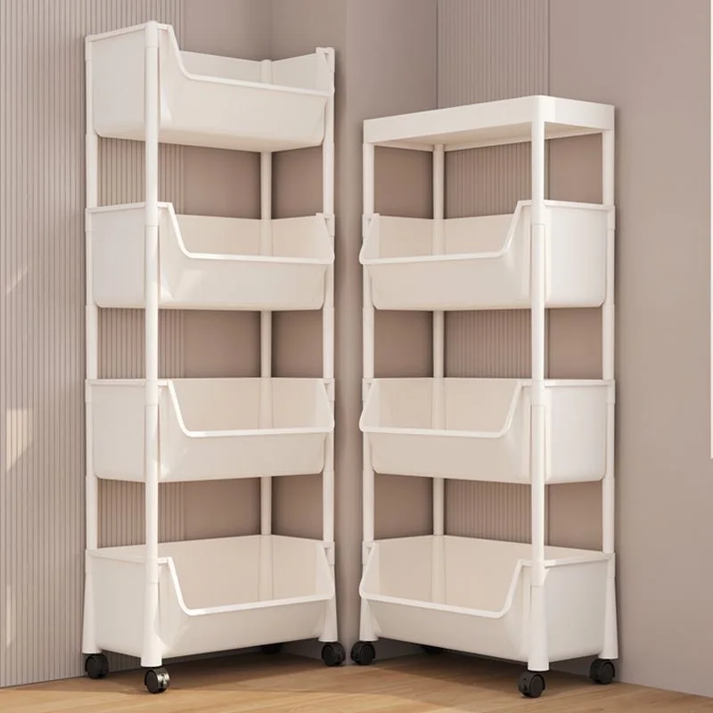 Bookcases Rack Cart Home Toy Storage Reading Shelves Children Furniture with Wheels Removable Floor Small Bookshelves