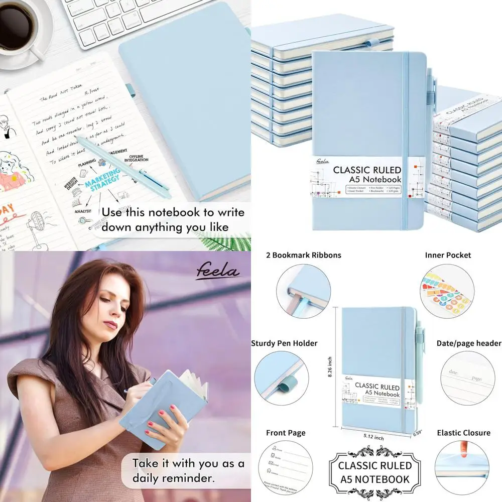 

A5 Lined Journal Notebook Set with 18 Pens, Light Blue Cover, 120 GSM Paper for Business and Personal Notes