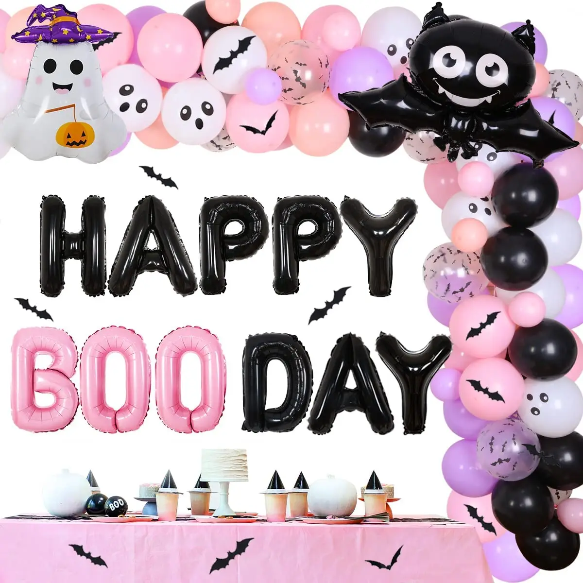 

Happy Boo Day Party Decorations, Balloon Garland Kit, Ghost Balloon, Bat Wall Sticker, Girls Birthday Party Supplies