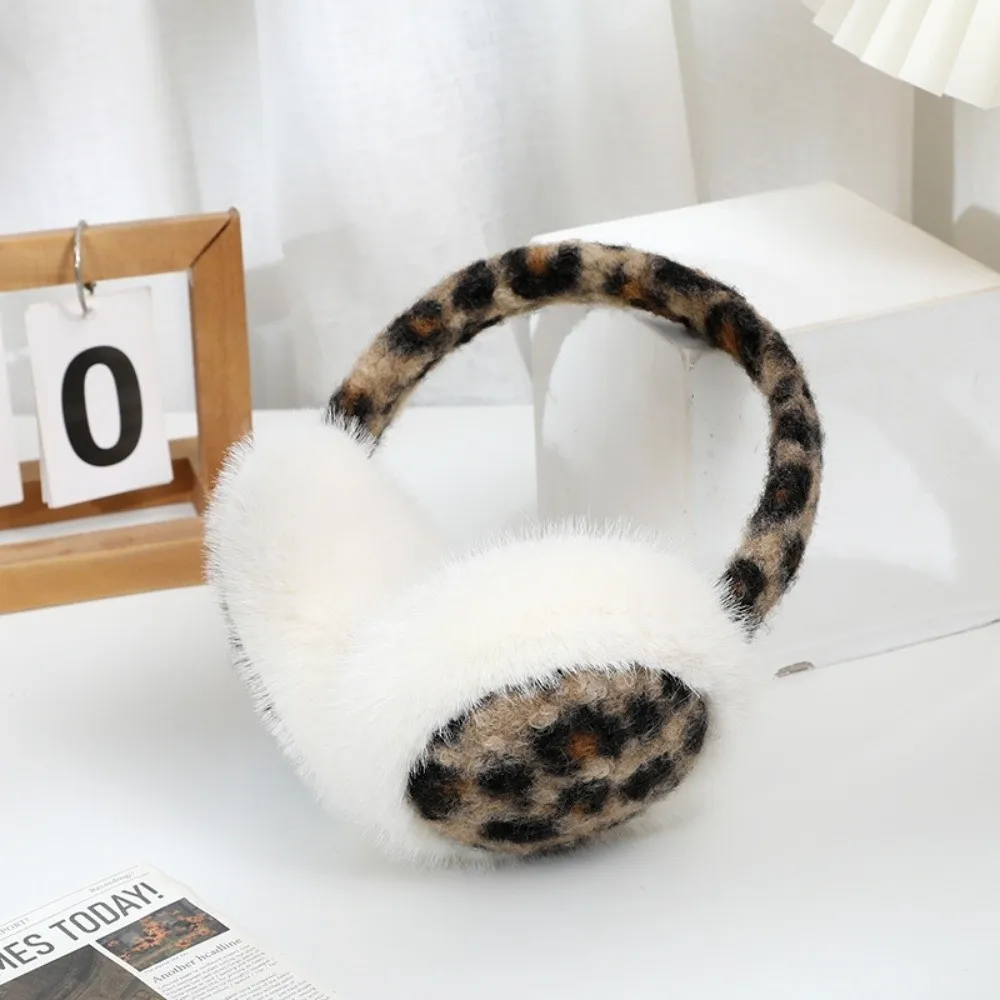 Leopard Print Faux Fur Earmuffs Windproof Foldable Foldable Ear Warmers Soft Portable Fluffy Ear Covers Cold Weather Protection