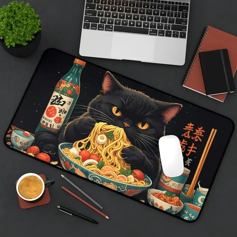 

Коврик для мыши Ramen-loving Cat, большая резиновая основа, противоскользящие аксессуары для ПК, настольные аксессуары, коврик для мыши для офиса и геймера, коврики для клавиатуры, декоративный коврик