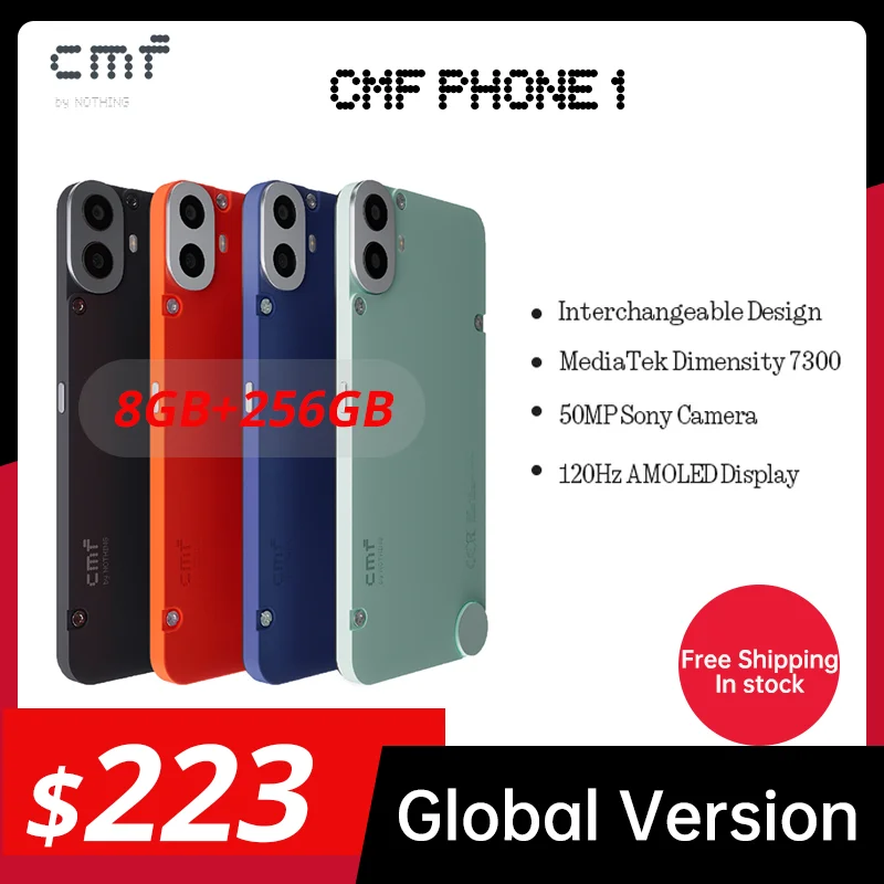 Global Version CMF Phone 1 6.67” AMOLED display 120Hz Mediatek Dimensity 7300 5G 50MP 5,000 mAh IP52 33W fast charging Phone1