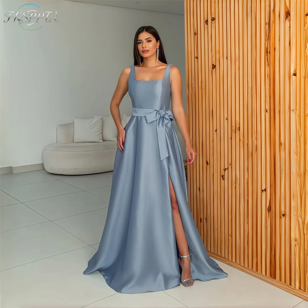 Grey Long Eleagnt Evening Dress A Line Straps Floor Length 2026 High Quality Satin Wedding Party Gowns Plus Size Robe De Soiree